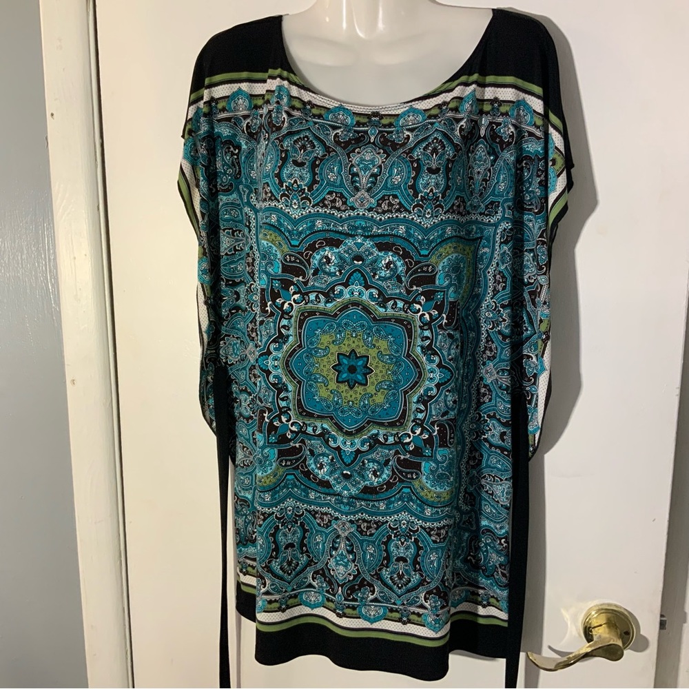Wrapper Colorful Abstract Kimono Style Slvls Top Sz XL